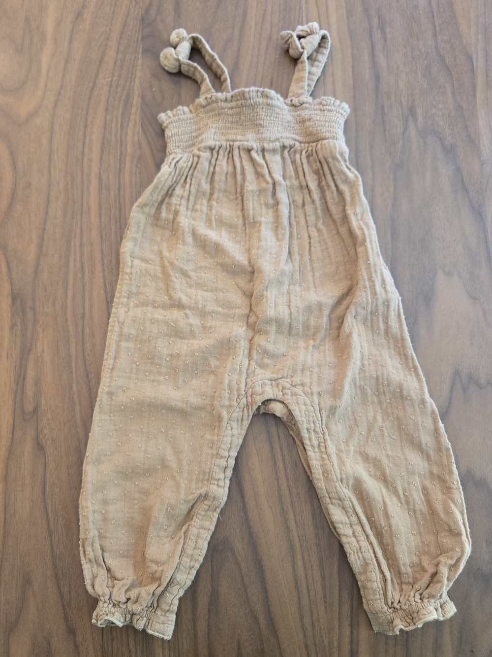 Old Navy Brown Smocked Cotton Gauze Muslin Jumpsuit Romper 24m